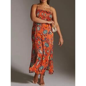 NWT Anthropologie Maeve Cross-Back Maxi Dress Size Large Orange Floral